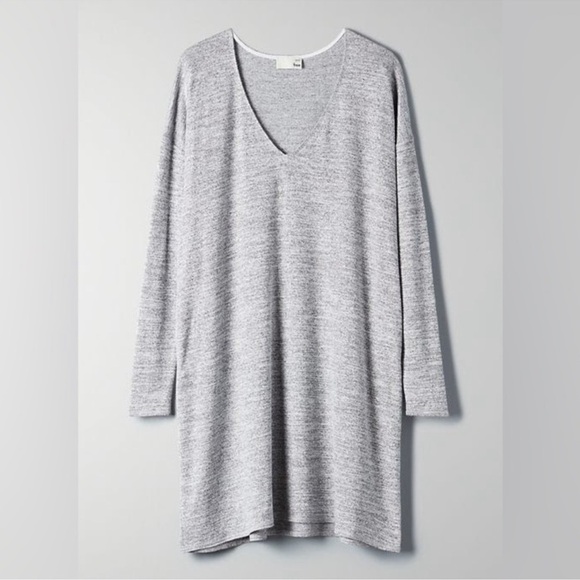 Aritzia Wilfred Free Light Grey Gail Jersey Vneck mini Dress with pockets sz S - Picture 1 of 16